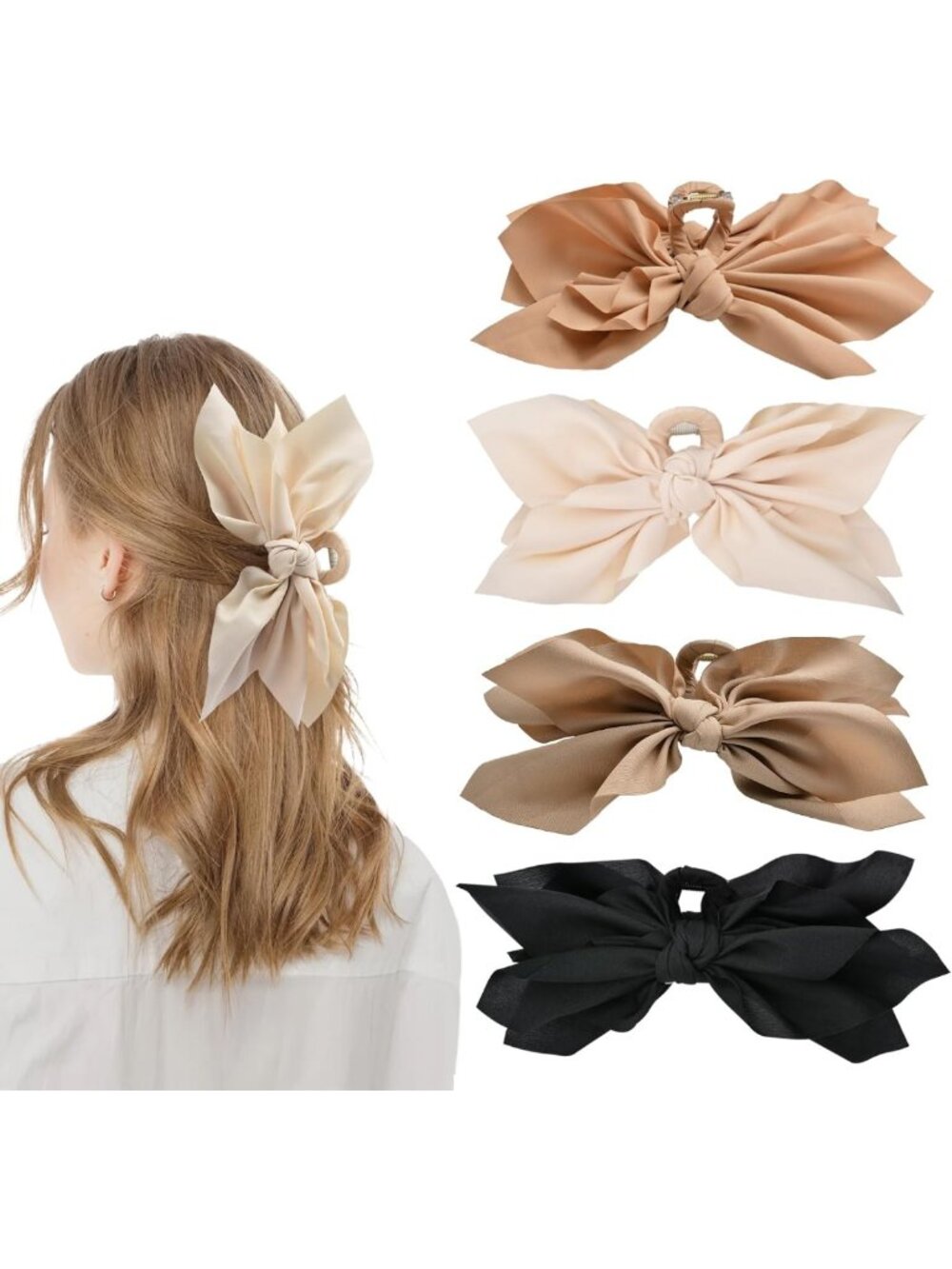 4PC Large Bow Hair Clips for Women & Girls - Butterfly Styling Accessories for